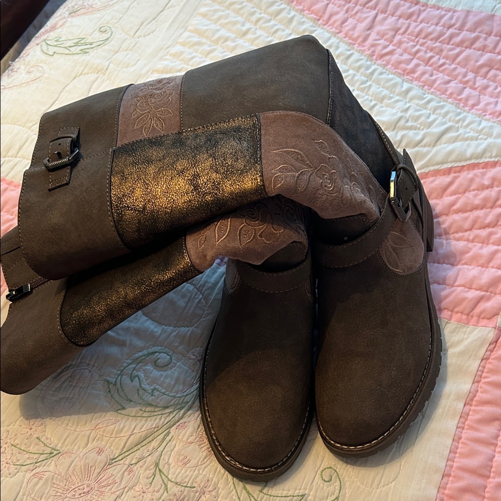 Patrizia Brown and Black Buckle Boots